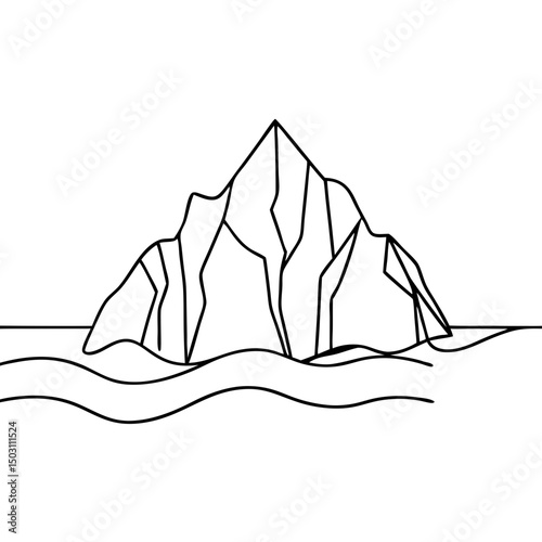 Iceberg in the ocean, line art illustration, for design projects