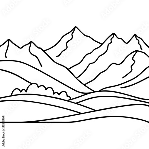 Line art mountain landscape, monochrome, for design projects
