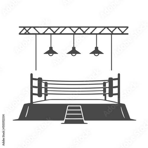 Boxing ring black Silhouette  illustration with industrial lighting