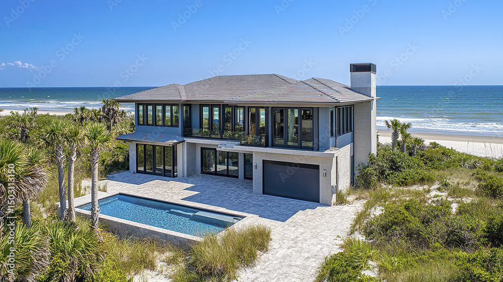 Obraz premium Luxurious oceanfront property with stunning views and modern architecture, perfect