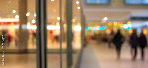 Wallpaper Mural Blurred view of people inside a building with glass doors and lights.premium shopping center background for poster, banner and flyer background Torontodigital.ca