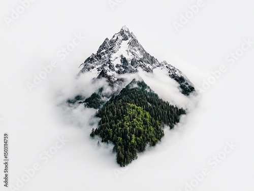Minimalist Mountain Peak in Fog and Snow