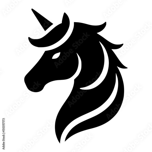An elegant black unicorn logo, a symbol of magic and grace, against a minimalist background. The unicorn's silhouette is a captivating design, conveying a sense of enchantment