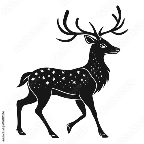Elegant Black Silhouette Deer Vector – Minimal Christmas Wildlife Design Isolated on White Background