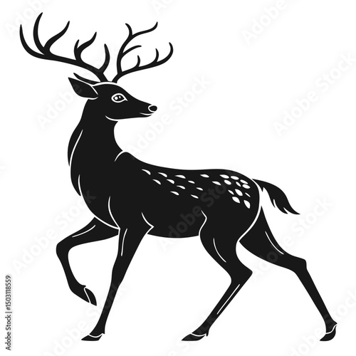 Elegant Black Silhouette Deer Vector – Minimal Christmas Wildlife Design Isolated on White Background