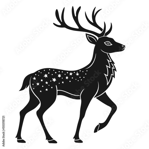 Elegant Black Silhouette Deer Vector – Minimal Christmas Wildlife Design Isolated on White Background