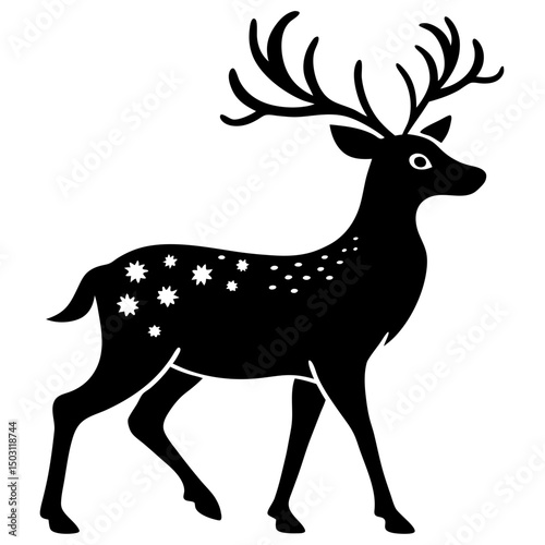 Elegant Black Silhouette Deer Vector – Minimal Christmas Wildlife Design Isolated on White Background
