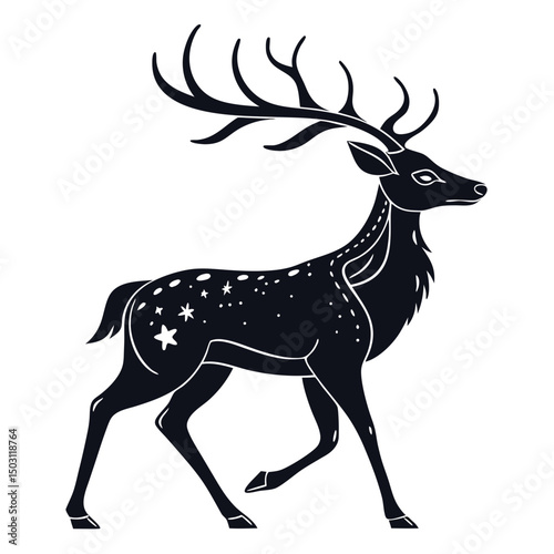 Elegant Black Silhouette Deer Vector – Minimal Christmas Wildlife Design Isolated on White Background