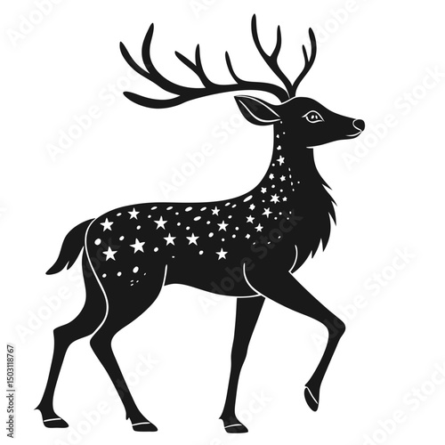 Elegant Black Silhouette Deer Vector – Minimal Christmas Wildlife Design Isolated on White Background