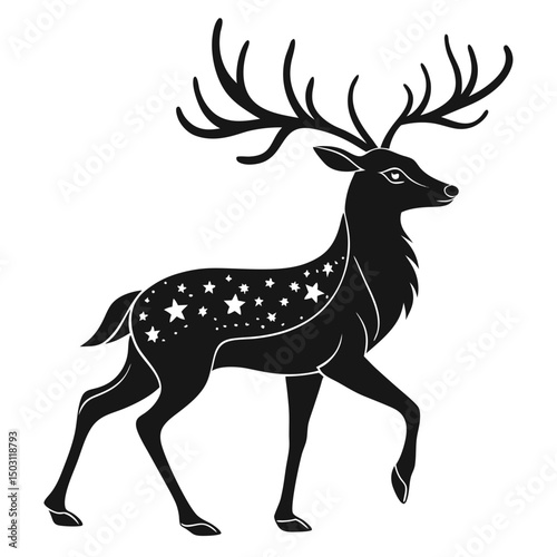 Elegant Black Silhouette Deer Vector – Minimal Christmas Wildlife Design Isolated on White Background