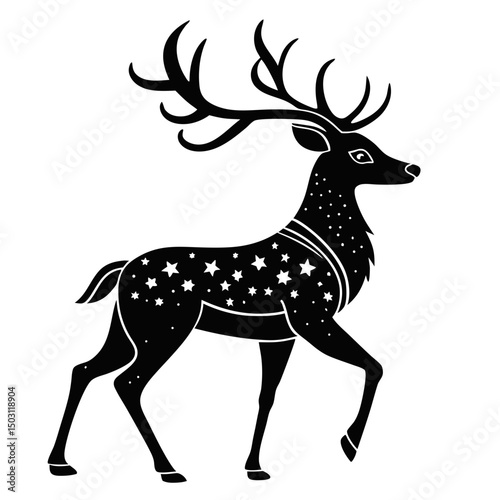 Elegant Black Silhouette Deer Vector – Minimal Christmas Wildlife Design Isolated on White Background