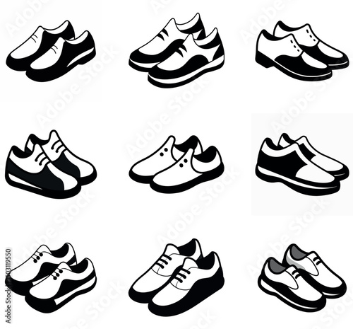 Black and White Shoe Icon Set – Vector Shoe Illustrations for Design
