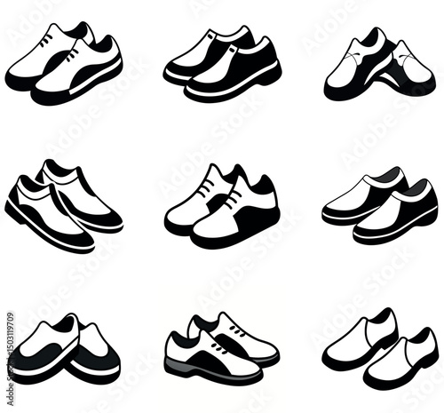Black and White Shoe Icon Set – Vector Shoe Illustrations for Design