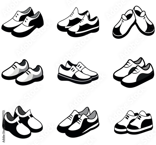 Black and White Shoe Icon Set – Vector Shoe Illustrations for Design