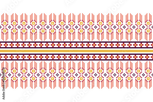 Cross stitch pattern concept showcasing traditional ethnic geometric pattern, Design for textile, background,carpet,wallpaper,clothing,wrapping,Batik,fabric,Vector illustration	
