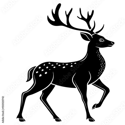 Elegant Black Silhouette Deer Vector – Minimal Christmas Wildlife Design Isolated on White Background