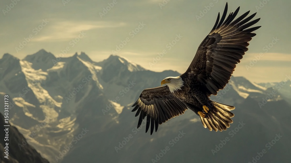 Fototapeta premium Majestic eagle soars through the mountainous skies, freedom and nature