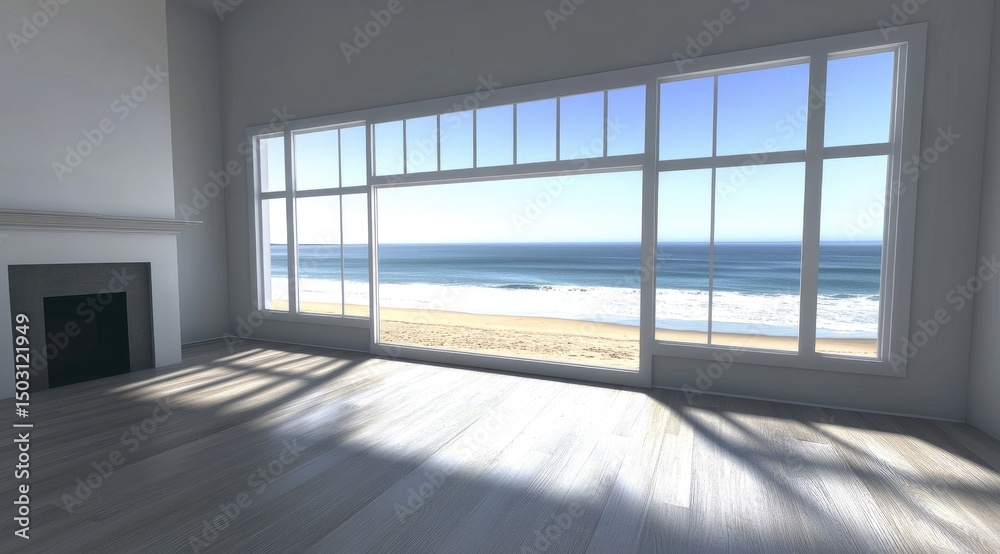Obraz premium Empty beach house interior, large windows
