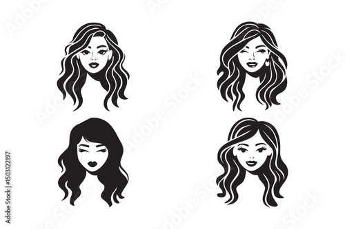 Woman Face Silhouette Vector Icons Stylish Female Haircut Clipart for Beauty and Fashion Design