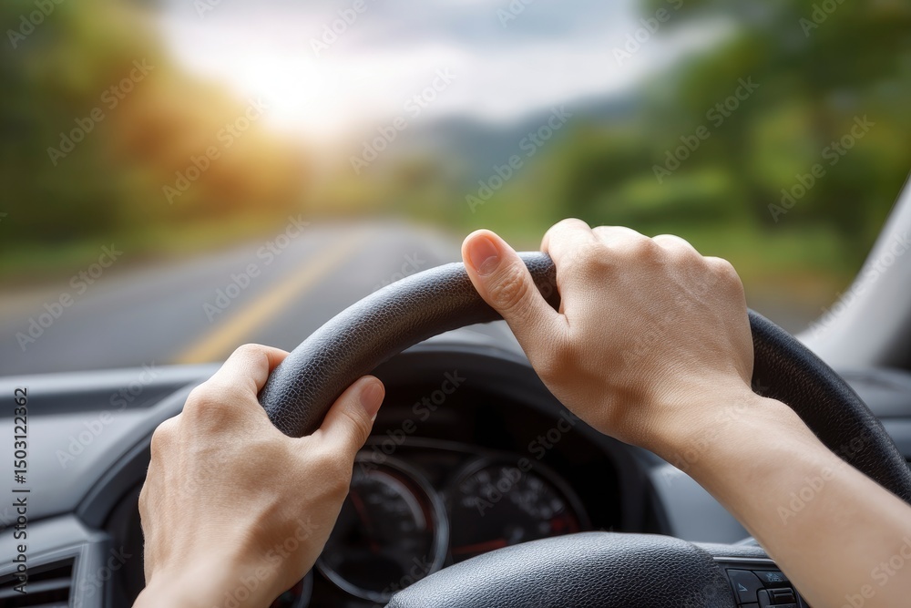 custom made wallpaper toronto digitalHands Gripping Steering Wheel: A Serene Driving Scene