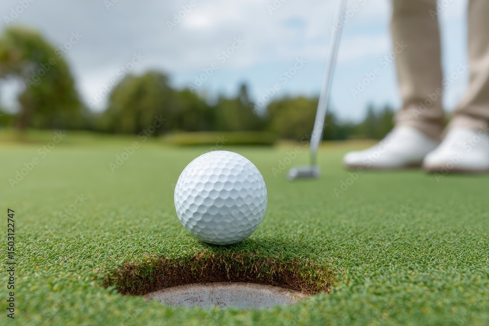 Obraz premium Golf Ball on Green: A Serene Putting Scene