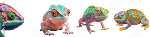 Colorful Chameleon Portrayal in Various Poses and Color Patterns