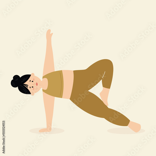 Medium size woman demonstrating yoga pose with good balance for healthy lifestyle