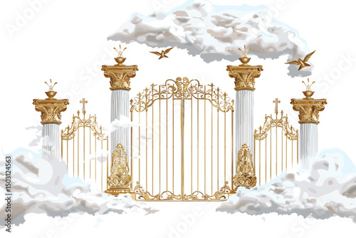 semi opened entrance to Gods paradise in sky illustration