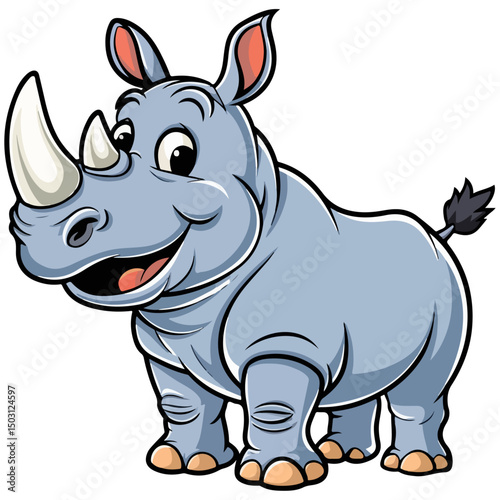 Rhino animal vector with cute smile face isolated on white background.