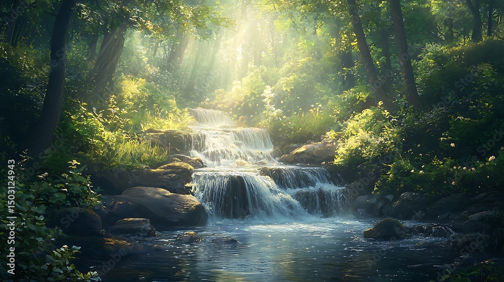 Fototapeta premium Gentle water splashing in jungle stream high resolution picture