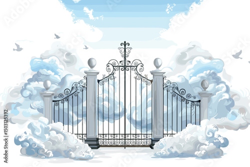 semi opened entrance to Gods paradise in sky illustration
