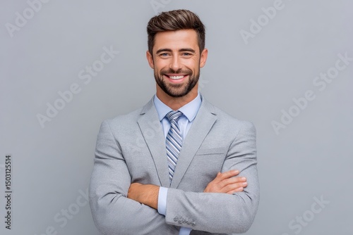 Confident Businessman: Portrait in a Light Grey Suit