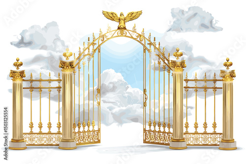 semi opened entrance to Gods paradise in sky illustration