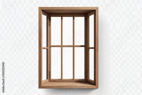 wooden window frame isolated on white or transparent png