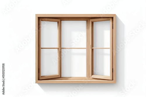 wooden window frame isolated on white or transparent png