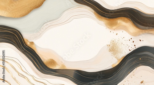 Abstract marbled design with gold, black, and cream