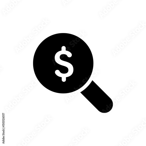 Magnifying glass icon with dollar sign, representing financial search, money analysis, or economic research.
