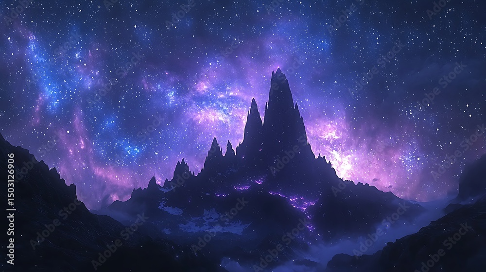 Naklejka premium Night mountain scene with bright constellations high resolution picture