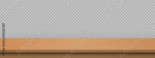 Wood table. Realistic wooden surface with soft shadow on transparent background. Kitchen element mockup for product display or interior design. Vector Illustration.