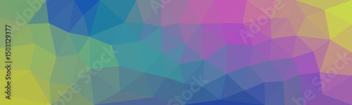 A colorful abstract low poly background featuring a gradient of vibrant hues including blue, green, pink, and yellow in geometric triangular patterns.

