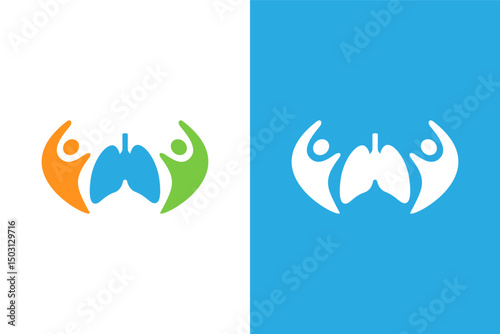Health lungs and family logo combination. Lungs medical service logotype design template.
