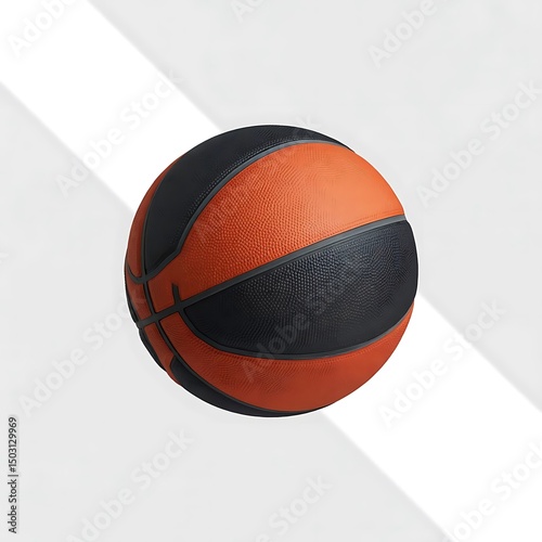 Orange and black basketball casts soft shadows across a simple white background