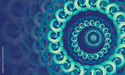 Hypnotic teal spiral design abstract art swirling vortex endless pattern background