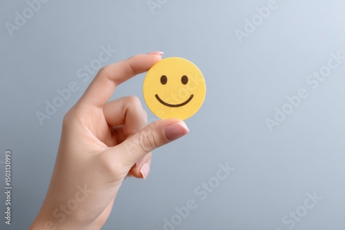 Hand Holding a Cheerful Yellow Smiley: A Minimalist Image of Happiness