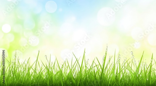 Fresh green grass with dew drops, soft, bokeh background