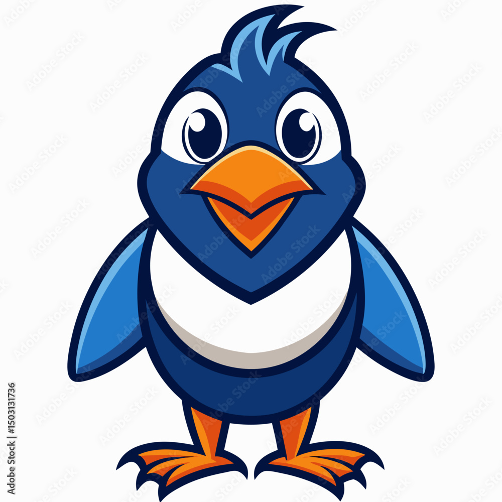 Fototapeta premium bird, cartoon, penguin, animal, vector, illustration, cute, icon, funny, character, twitter, nature, cold, christmas, winter, art, blue, fun, baby, hat, happy, comic, design