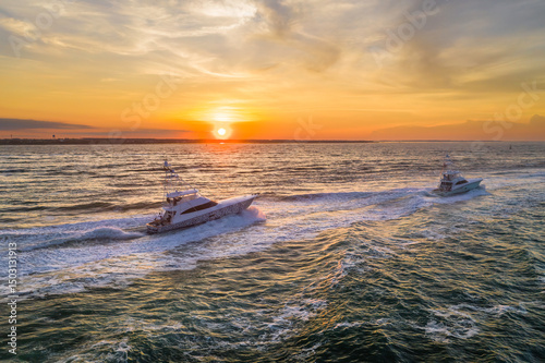 Headed to the deep sea fishing grounds at sunrise