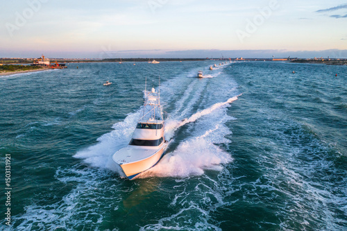 Deep sea fishing boat heads out