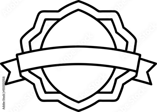 Badge With Ribbon Line Art Vector Illustration