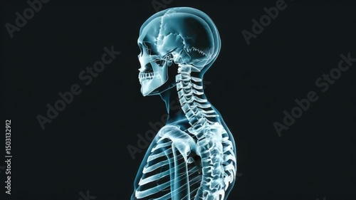 Detailed X-ray View of Human Skeleton Profile Showing Major Bones and Structure Against a Dark Background 4k video footage